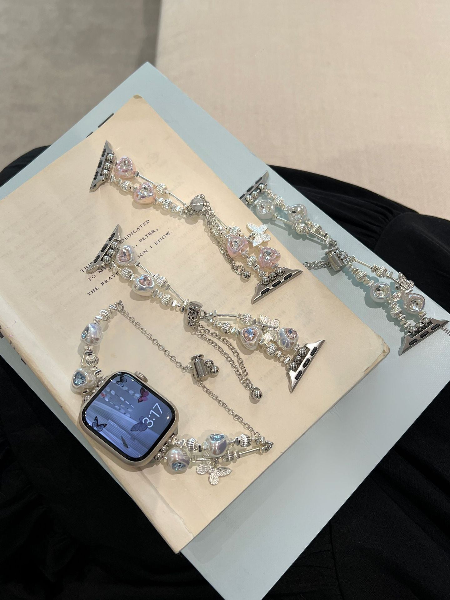 Heart Diamond Butterfly Metal Zipper Watch Band