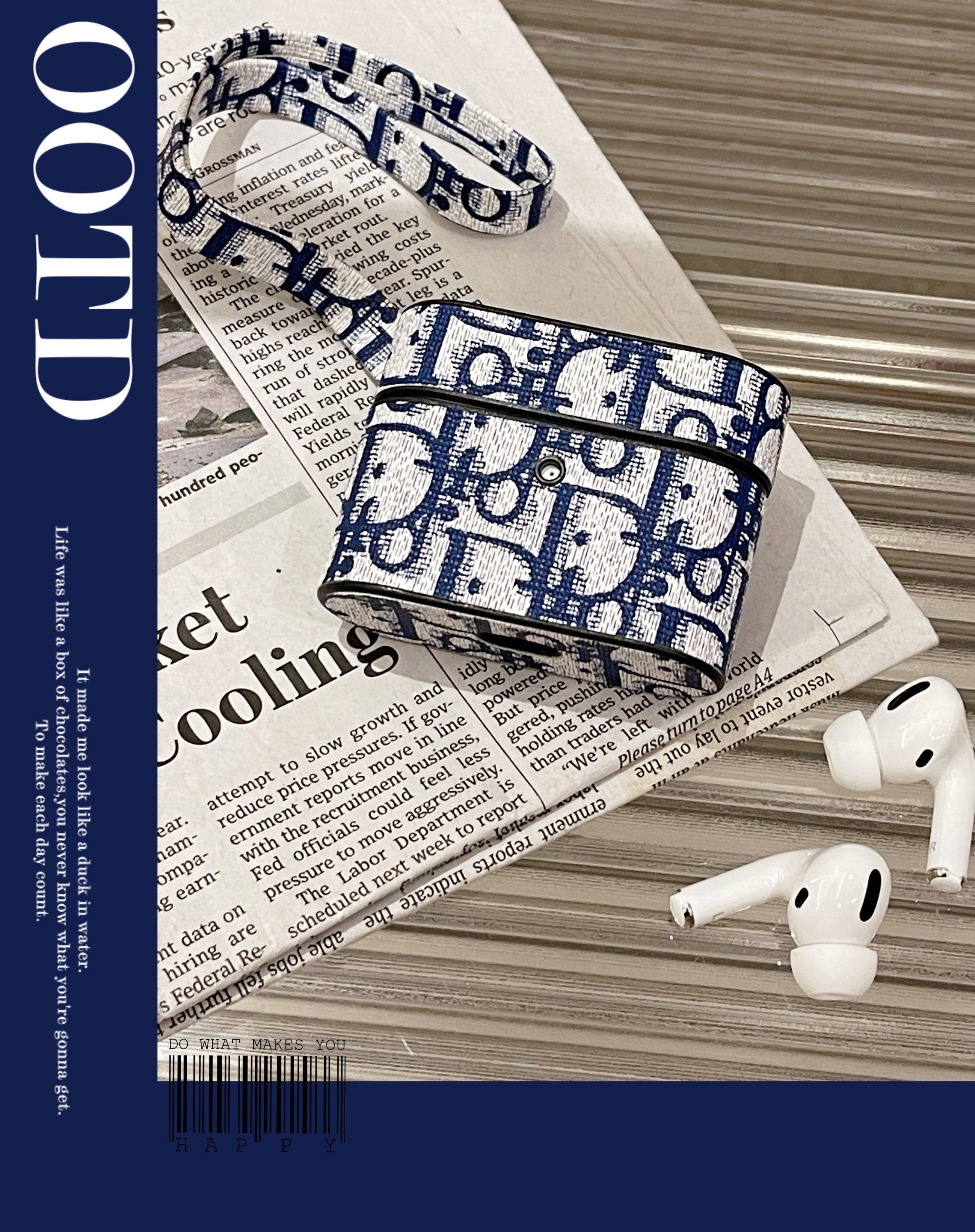 Leren CD AirPods-hoesjes Blauw-PG240513