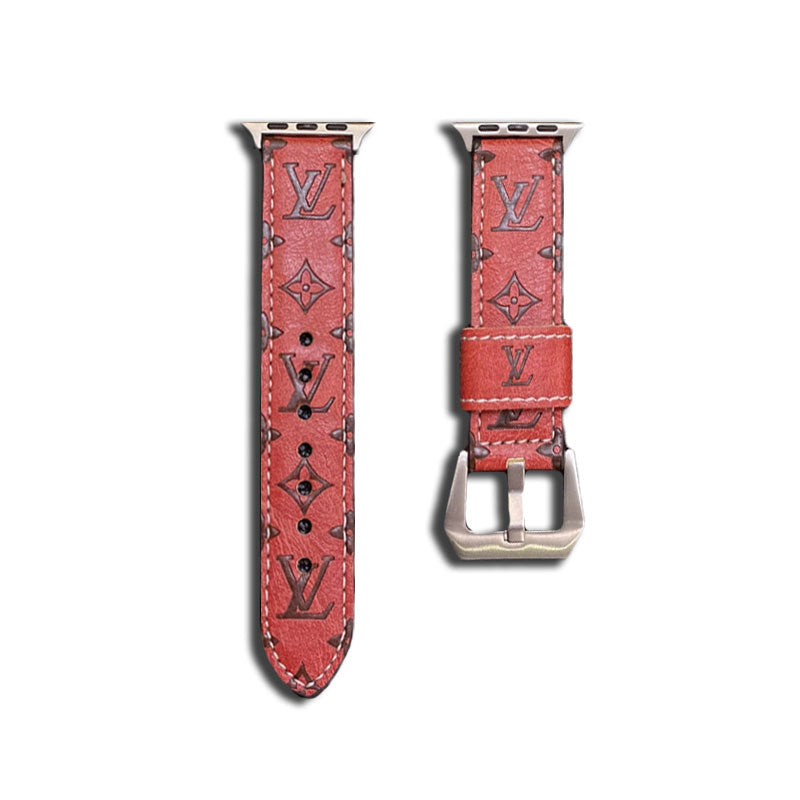 Läder Monogram Apple Watch Band Läder Röd-YH24422