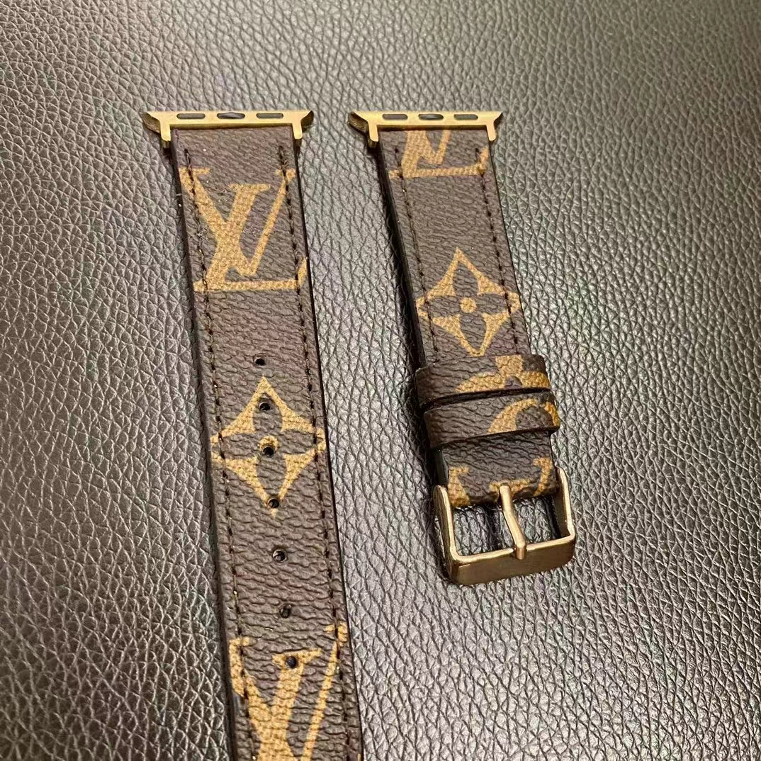 Leather Monogram Apple Watch Band Brown-ZPG240422