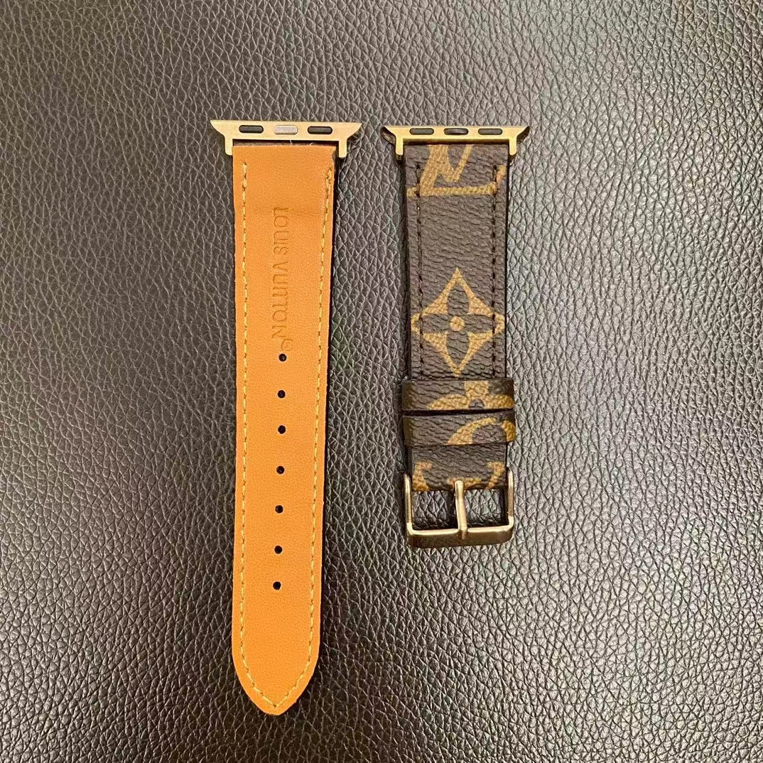 Leren monogram Apple Watch-band bruin-ZPG240422