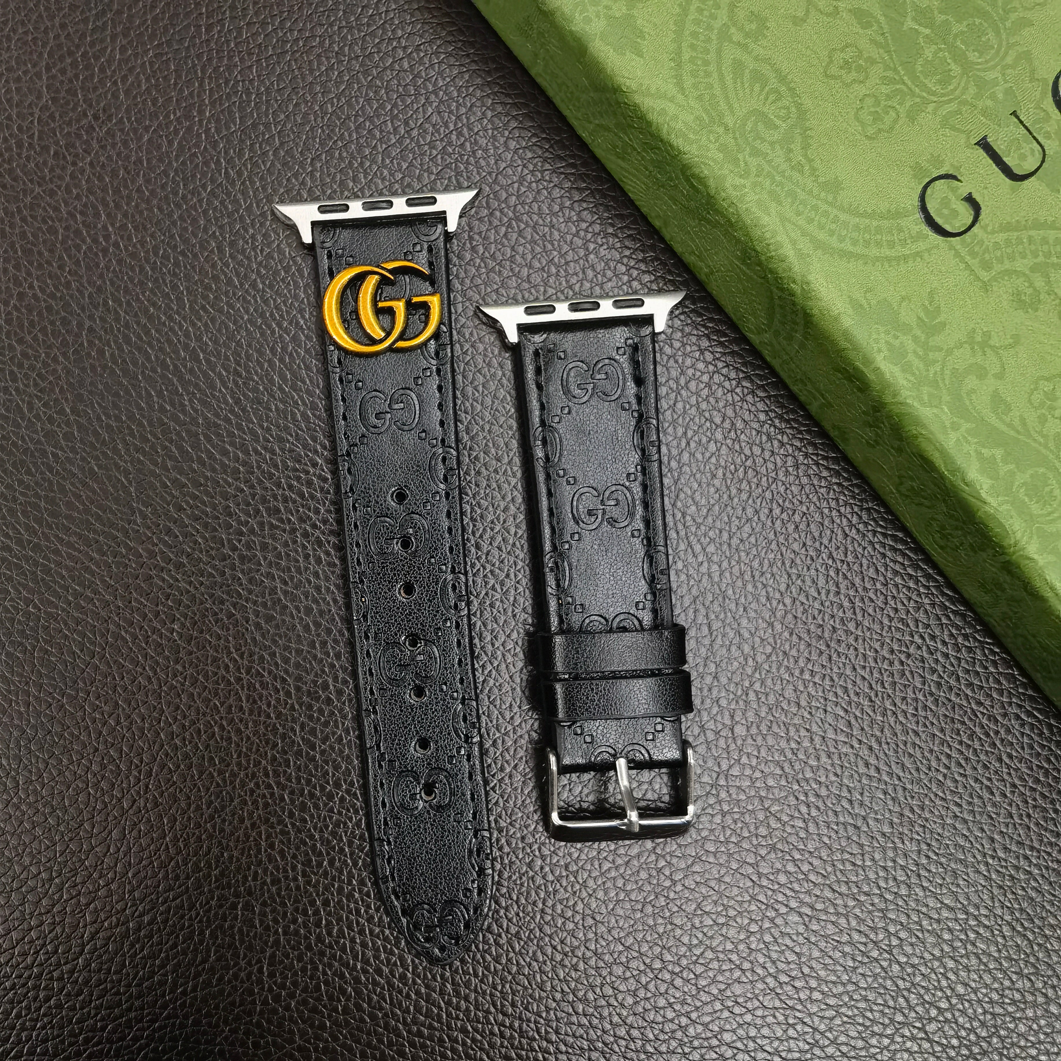 Leather GG Apple Watch Band Black-YH24422