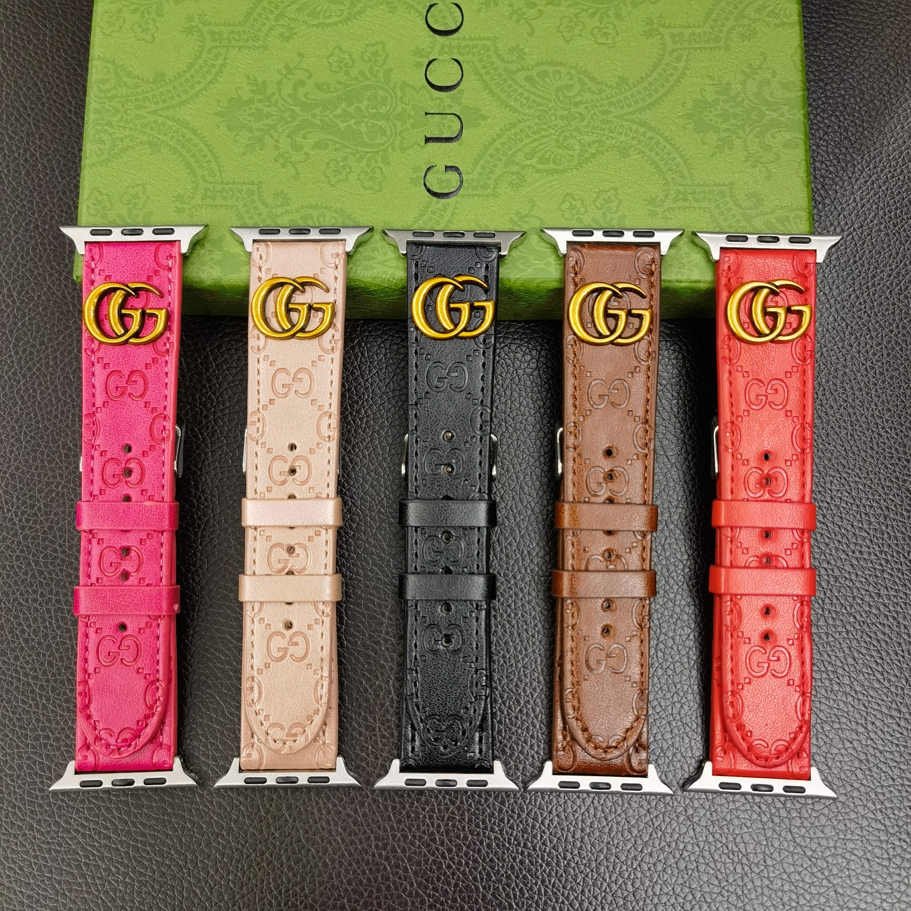 Leather GG Apple Watch Band Black-YH24422