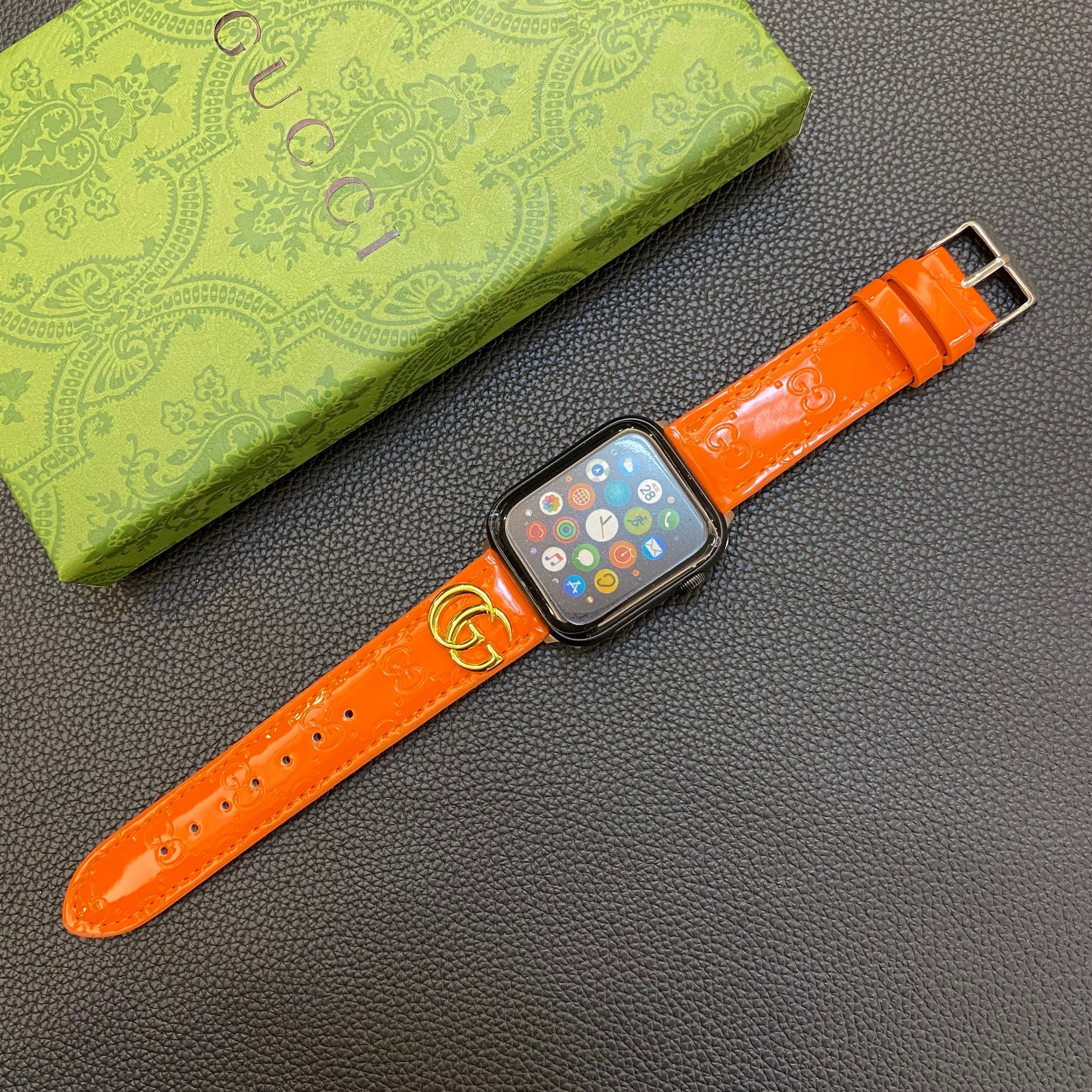 レザー GG Apple Watch バンド オレンジ-LGk240509