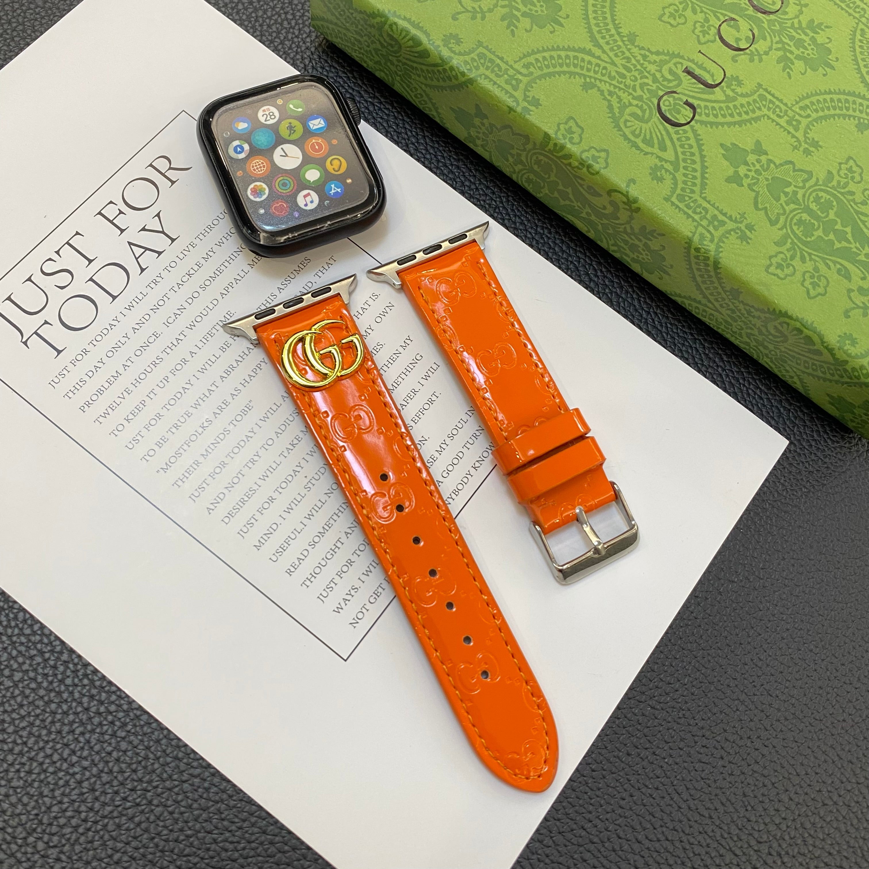 レザー GG Apple Watch バンド オレンジ-LGk240509