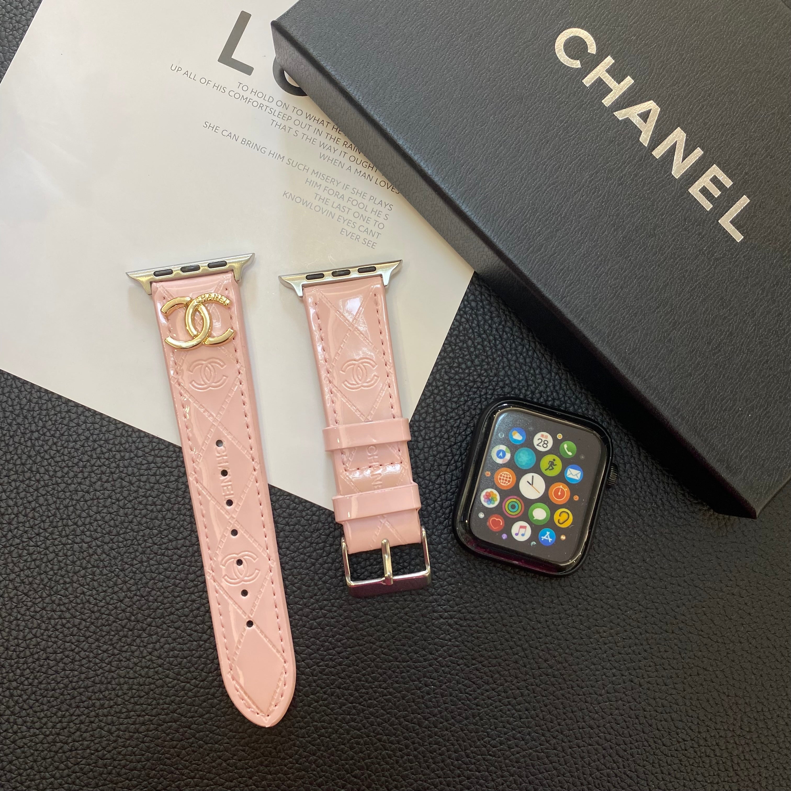 Leren CC Apple Watch-band roze-DLG240509