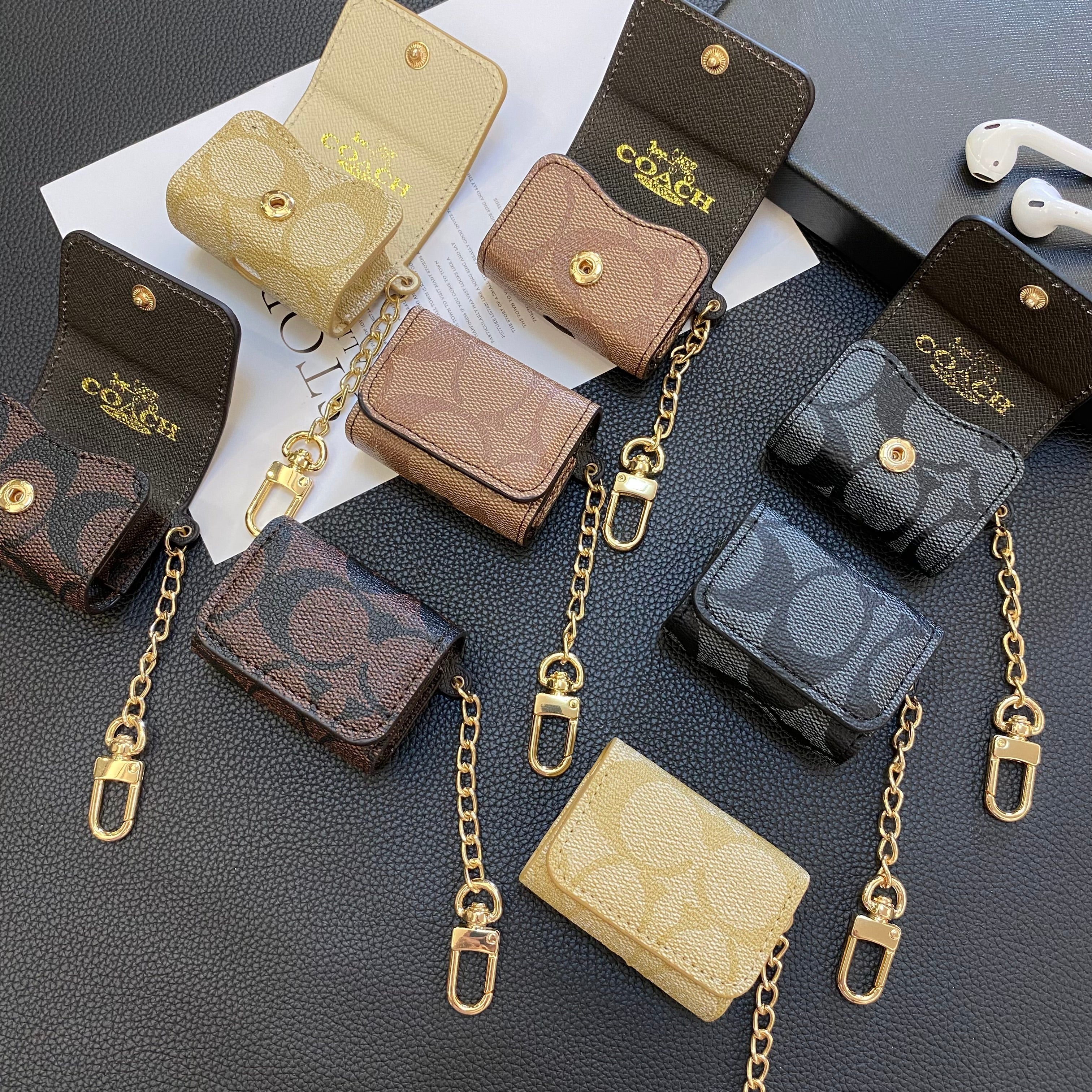 Luxe Coach AirPods-hoesjes Zwart-YH240425