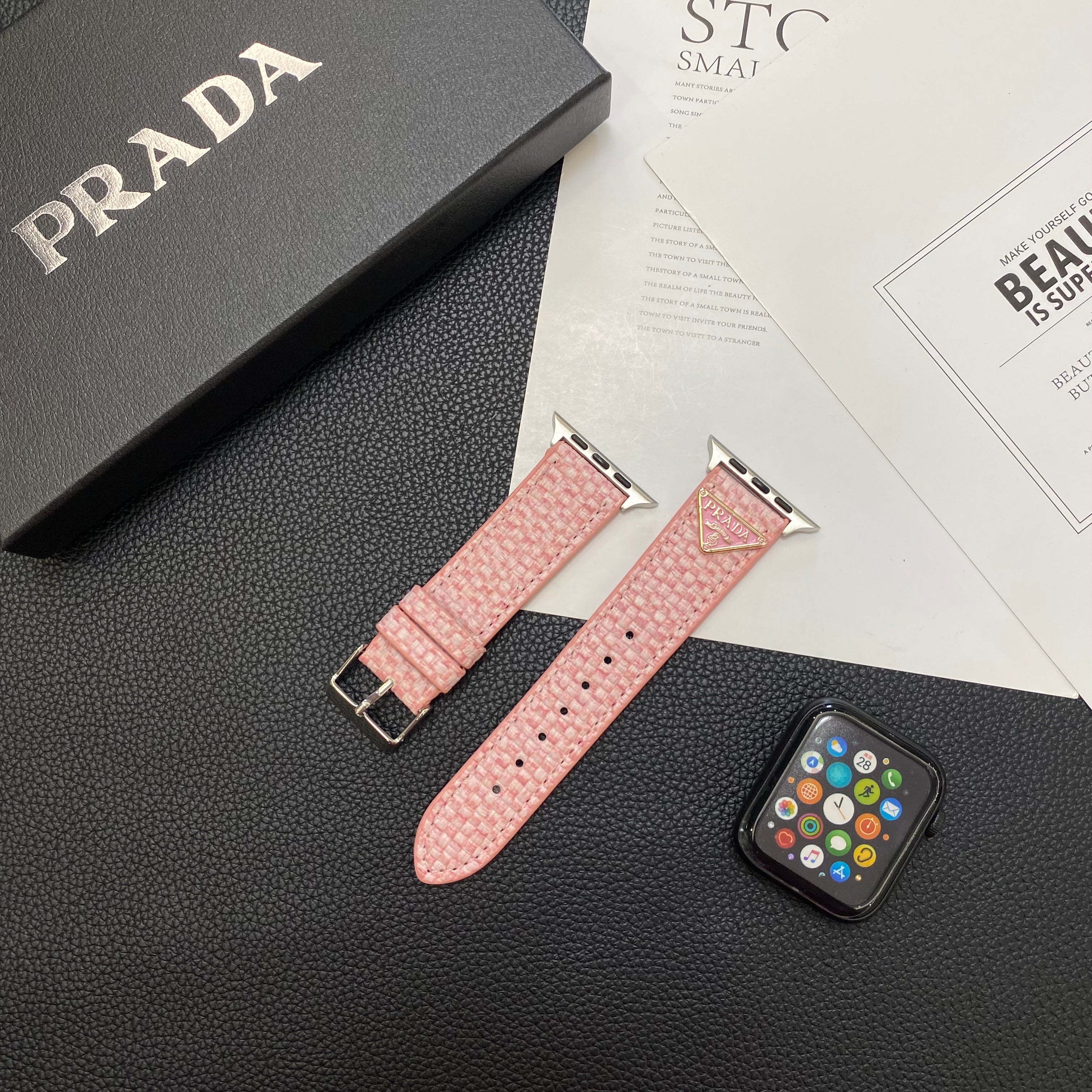 Pulseira de malha Prada Apple Watch rosa-BZK240509