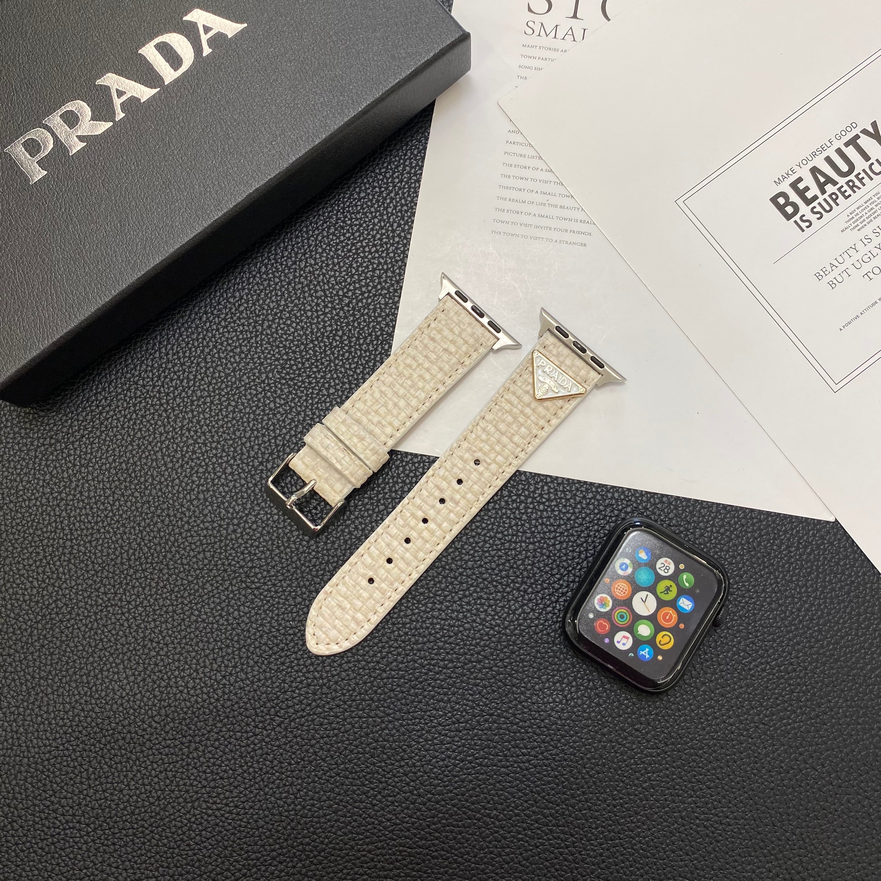 Correa tejida para Apple Watch Prada blanca-BZK240509