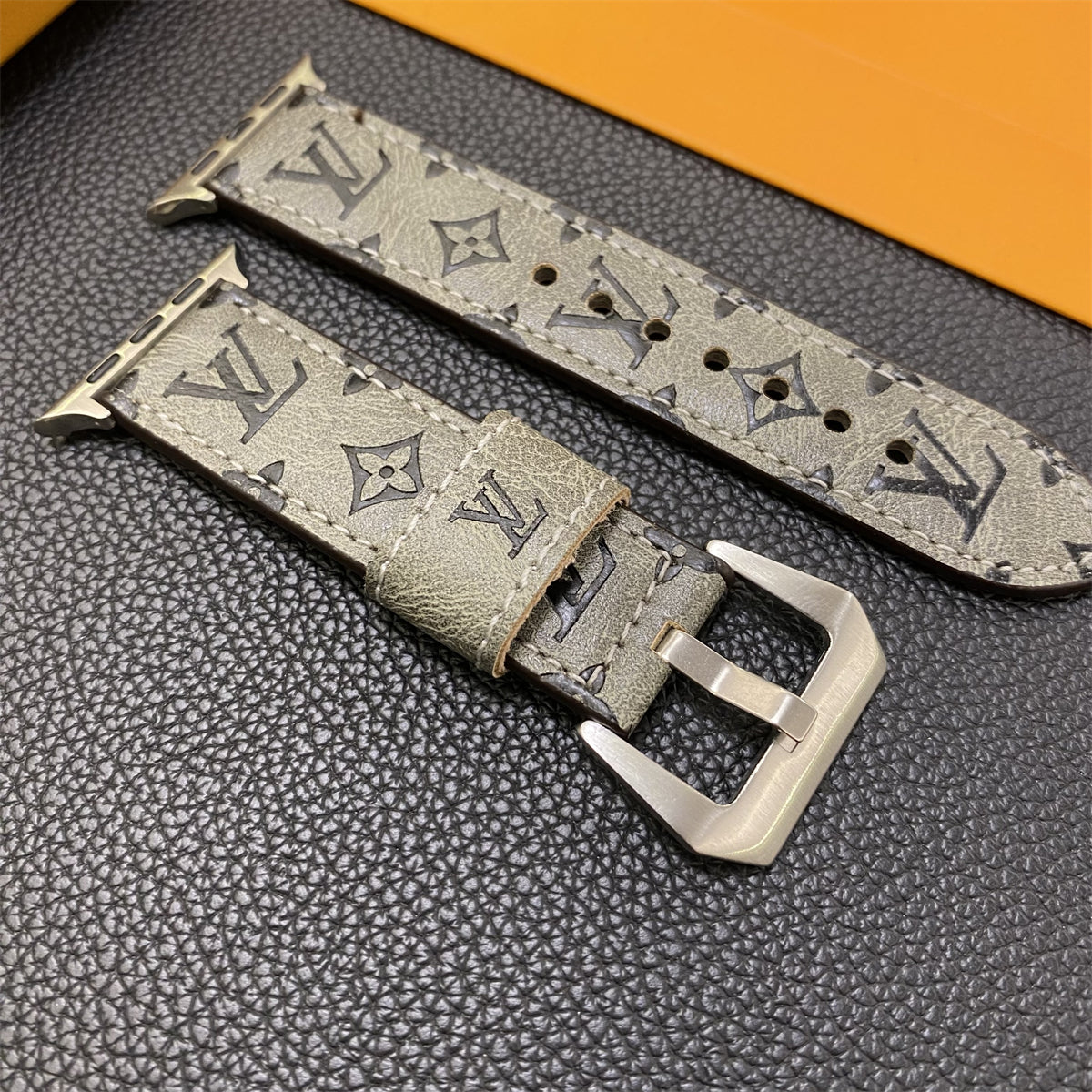 Læder Monogram Apple Watch Band Læder Brun-YH24422