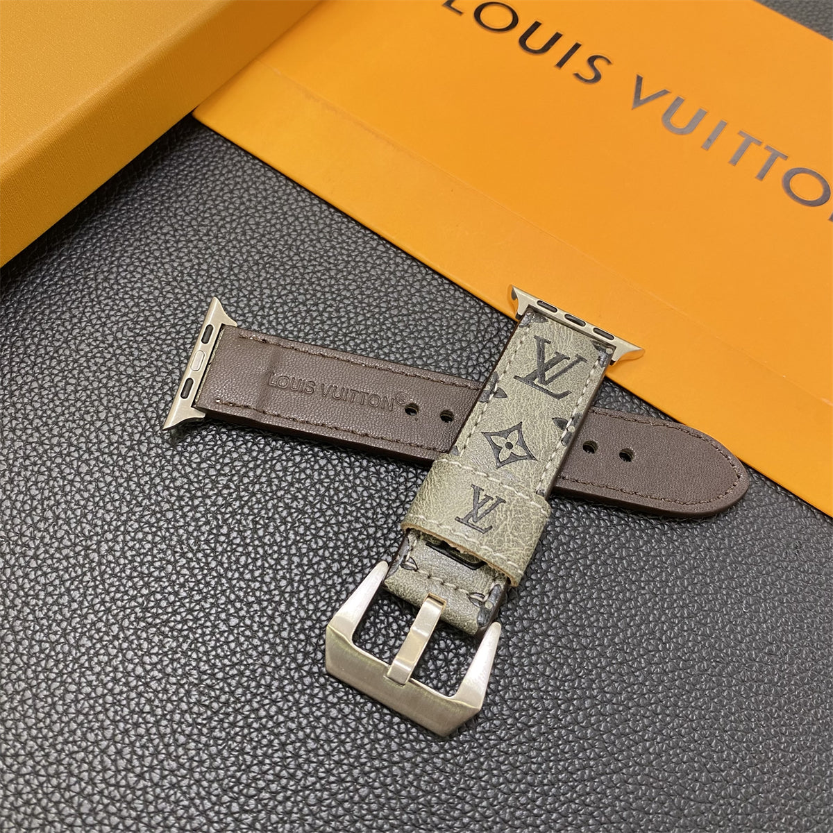 Läder Monogram Apple Watch Band Läder Brun-YH24422