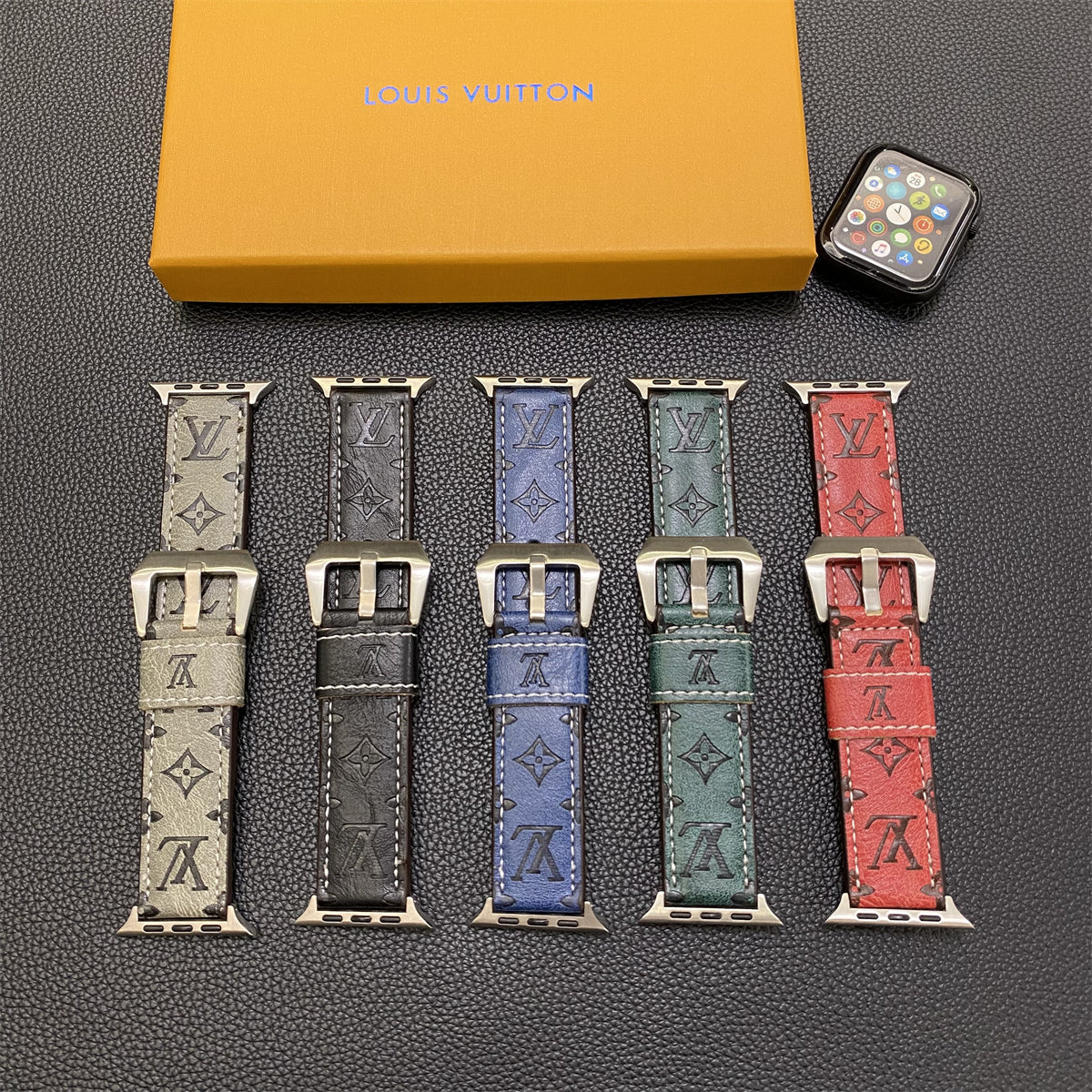 Læder Monogram Apple Watch Band Læder Rød-YH24422