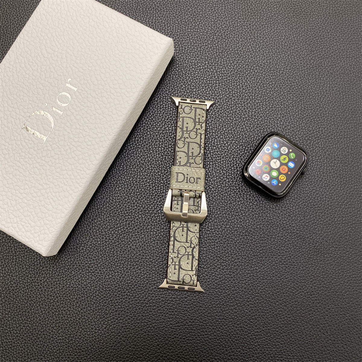 Bracelet Apple Watch CD en cuir Gris-YHK240509