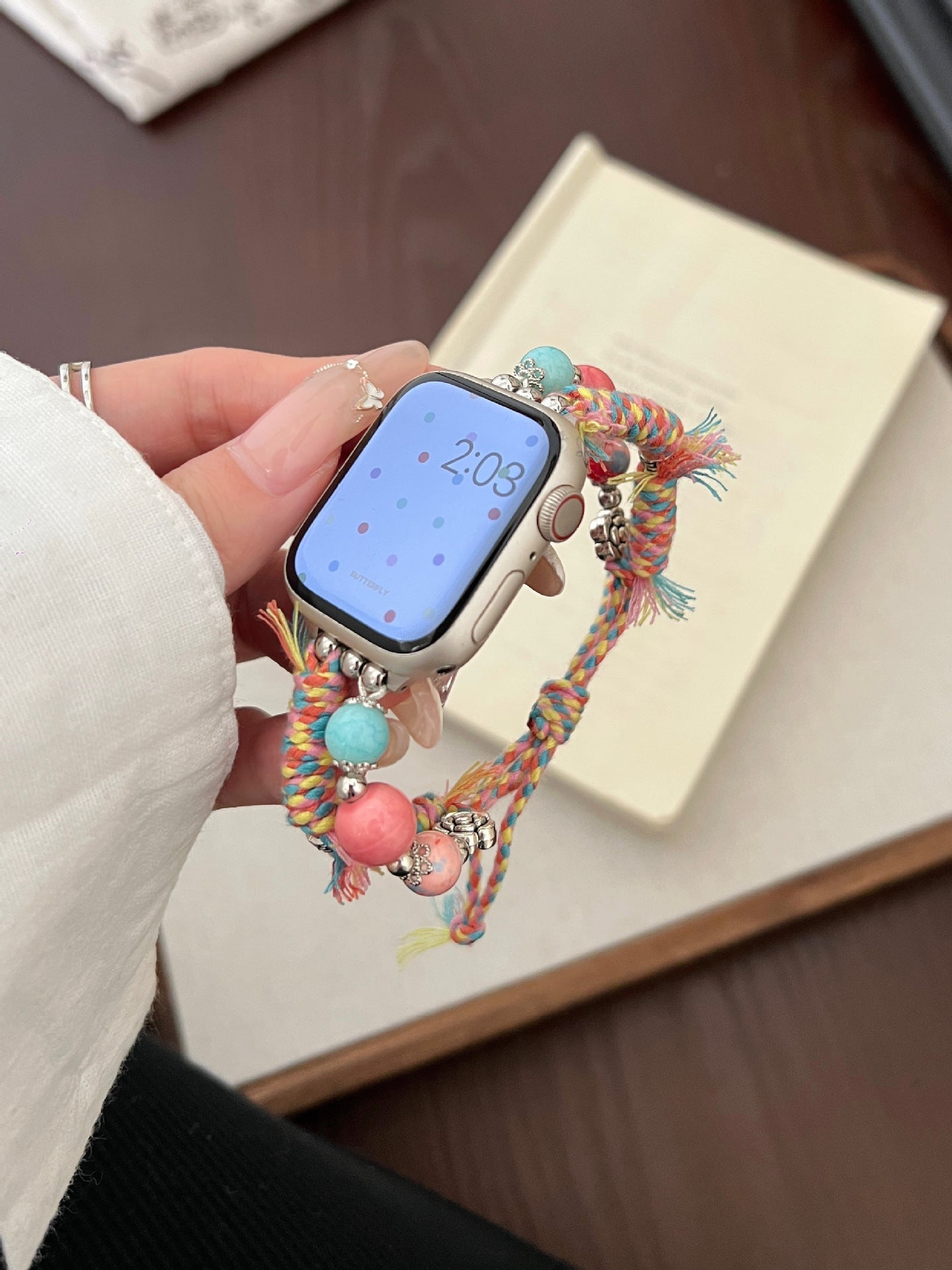 Steenkleurige touw gevlochten Apple Watch-band