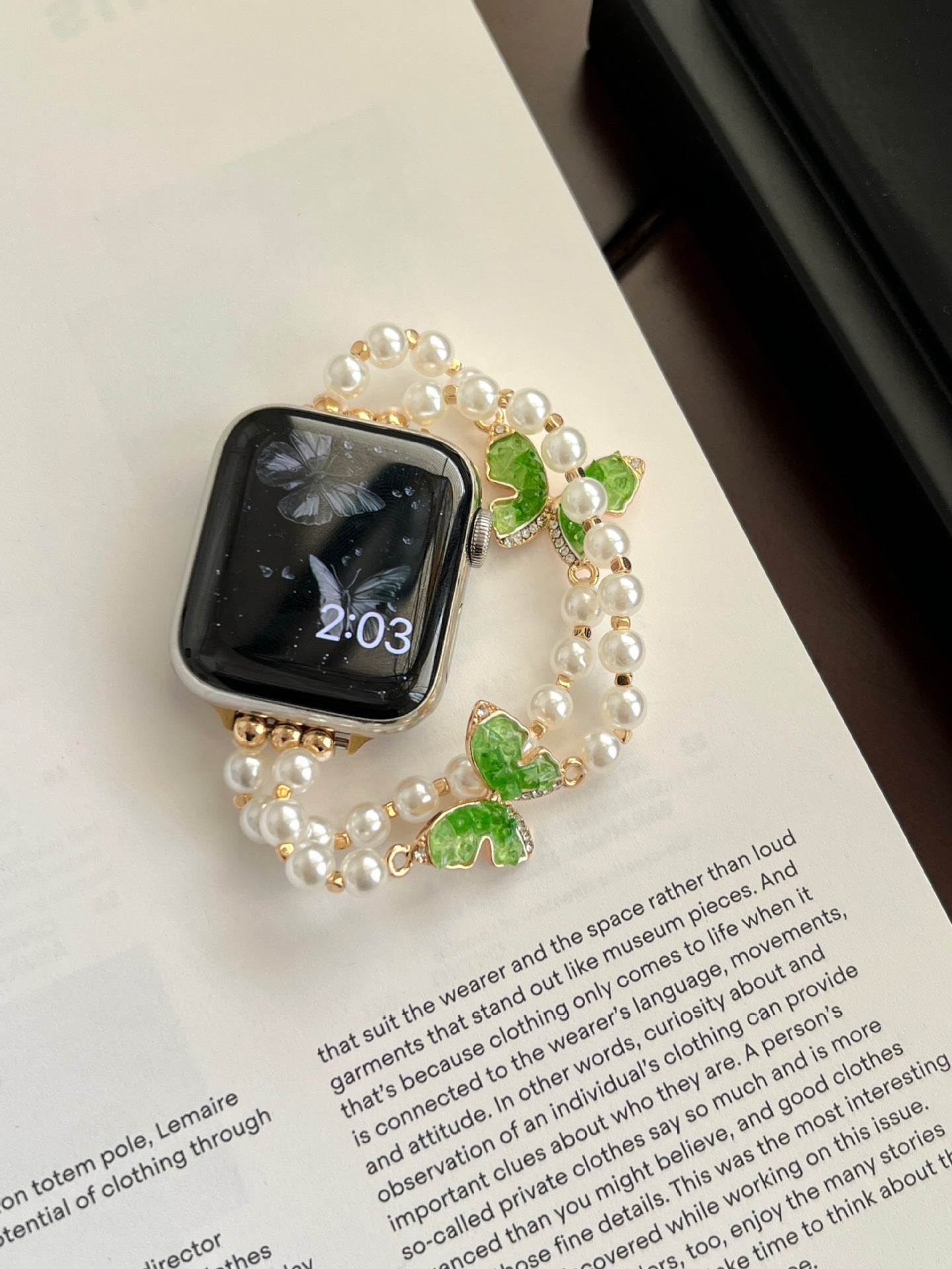 Correa para Apple Watch con cadena de mariposa de cristal