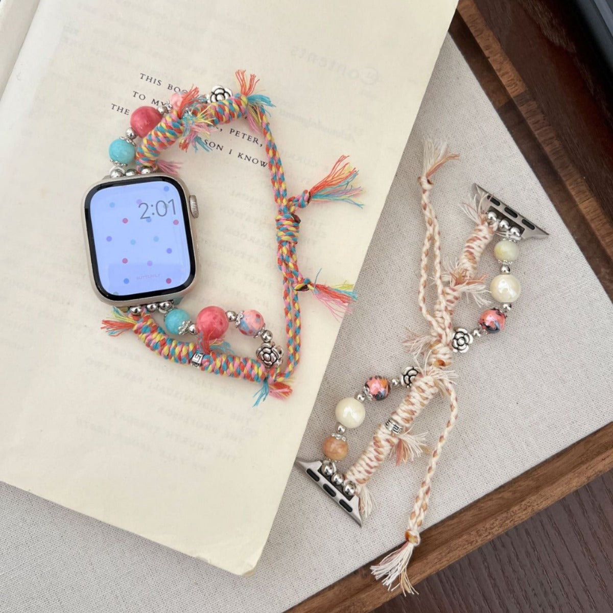 Correa de Apple Watch trenzada con cuerda de color piedra