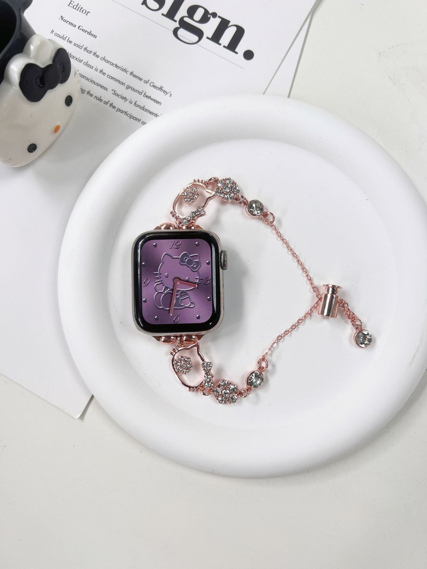 Correa para Apple Watch de Hello Kitty con diamantes y destellos metálicos