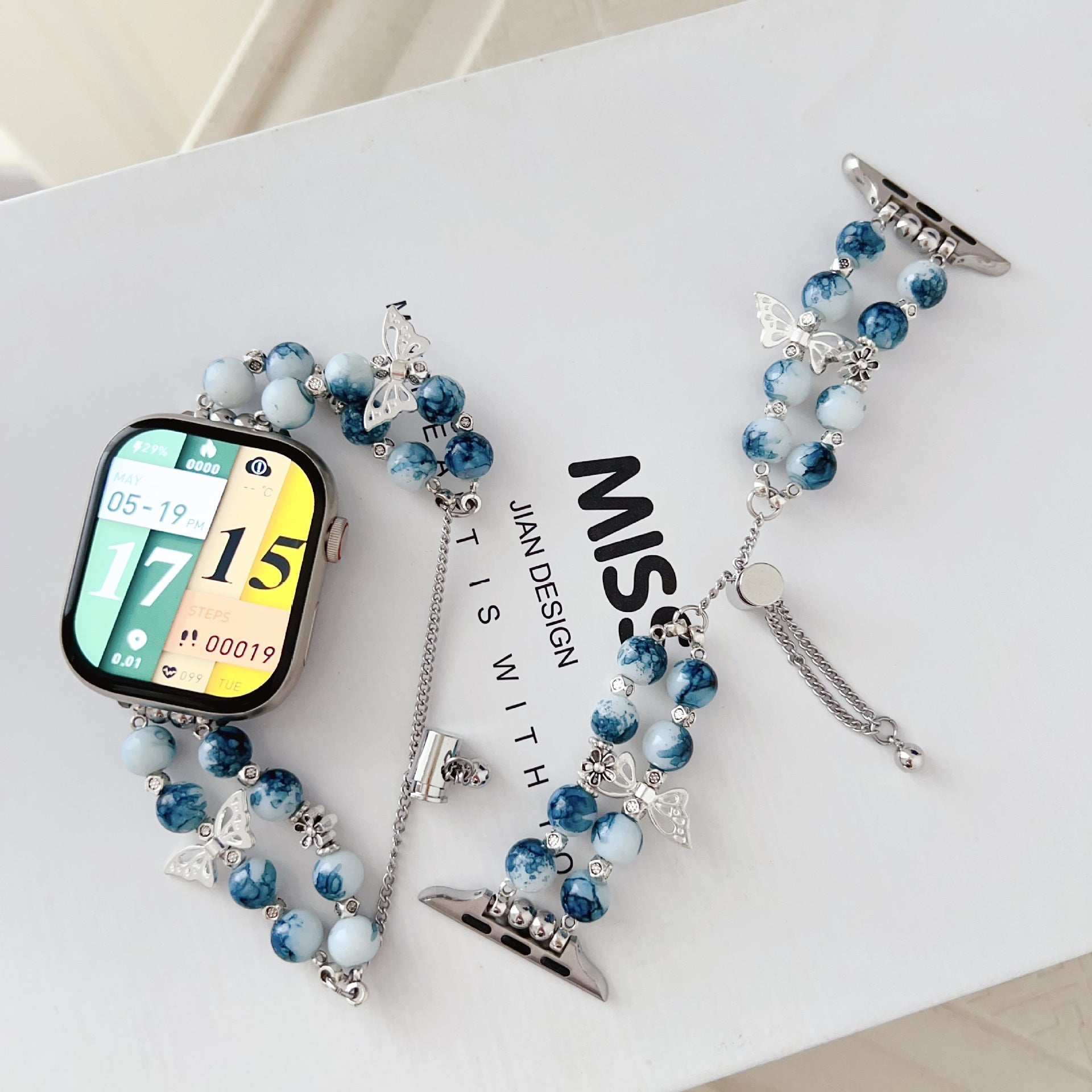 Pulsera de mariposa de porcelana azul y blanca Apple Watch Band