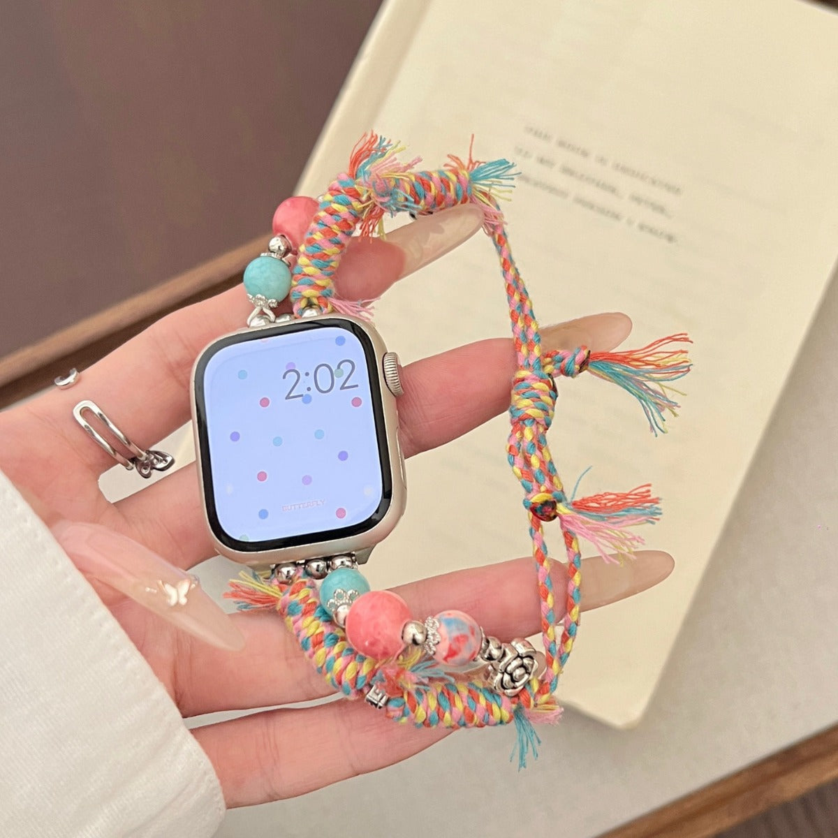 Bracelet Apple Watch tressé en corde de couleur pierre