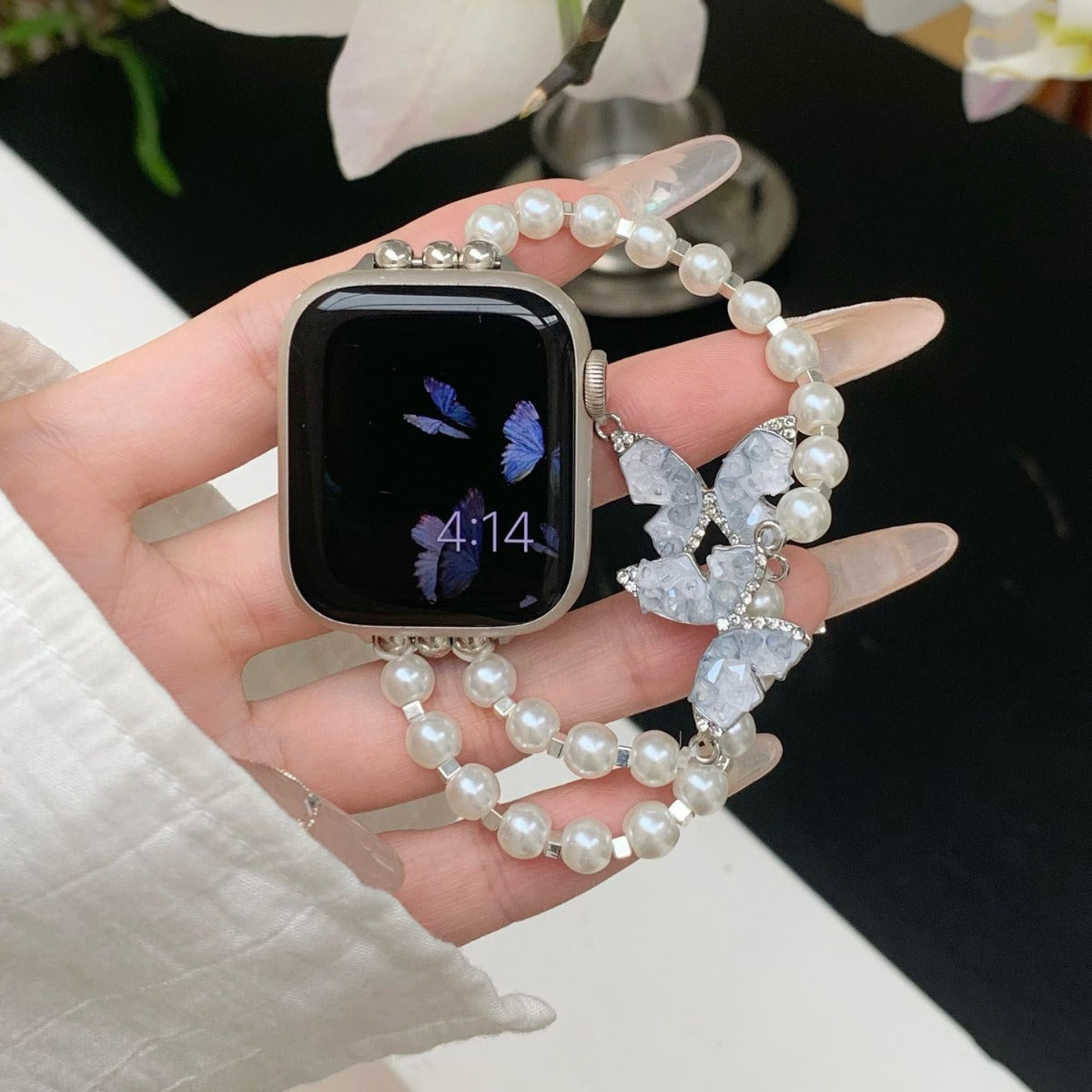 Correa para Apple Watch con cadena de mariposa de cristal