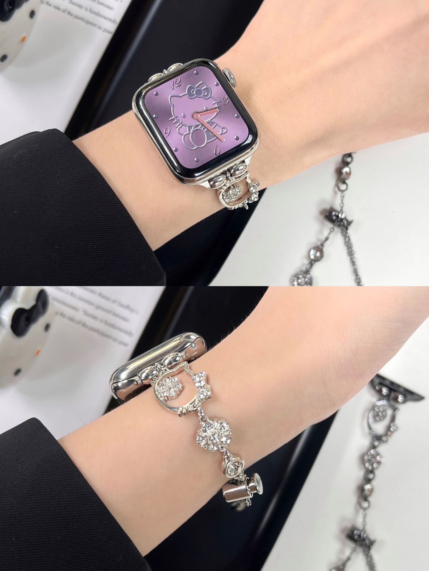 Correa para Apple Watch de Hello Kitty con diamantes y destellos metálicos