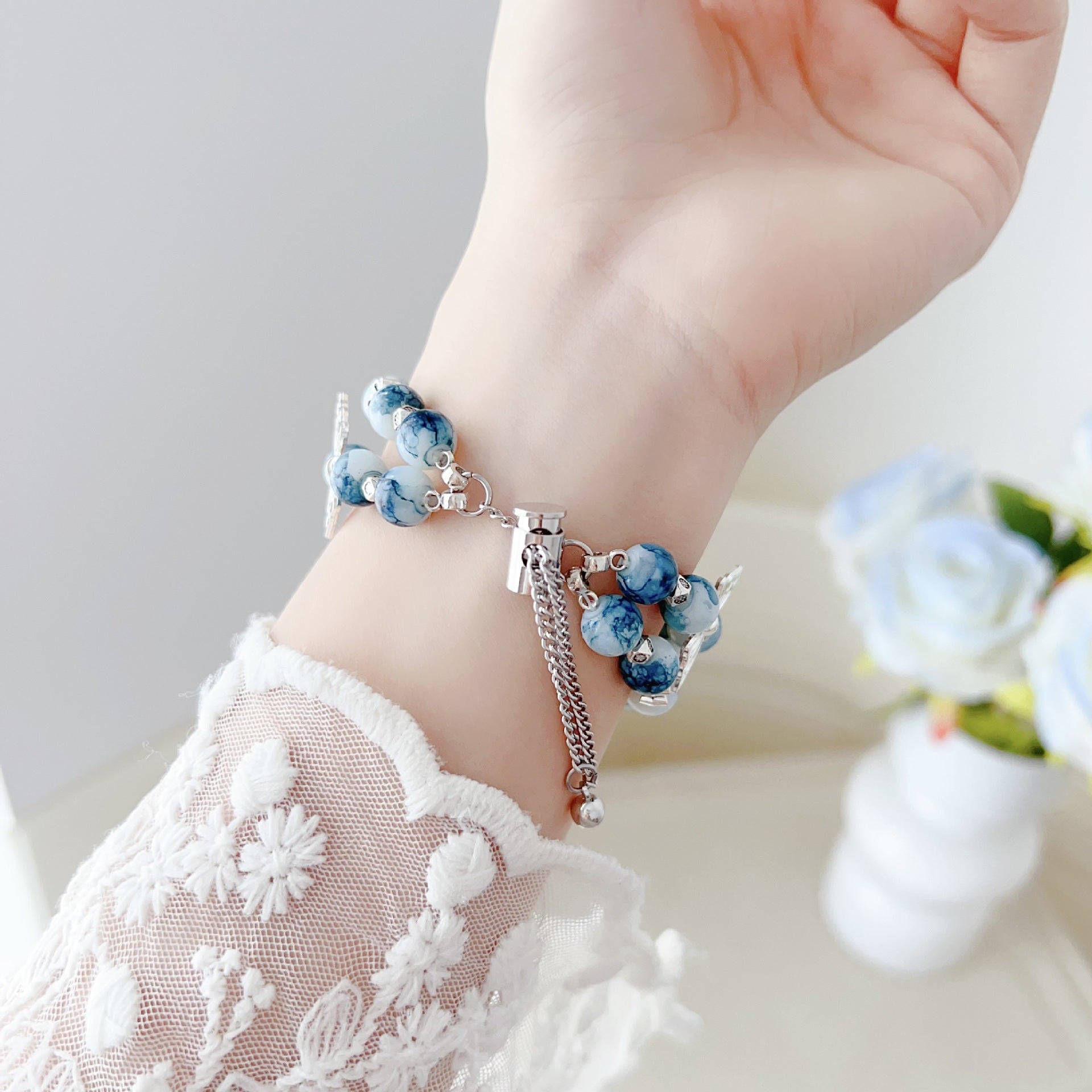 Blue and white porcelain butterfly bracelet Apple Watch Band