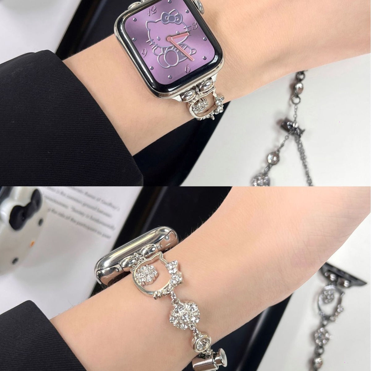 Correa para Apple Watch de Hello Kitty con diamantes y destellos metálicos